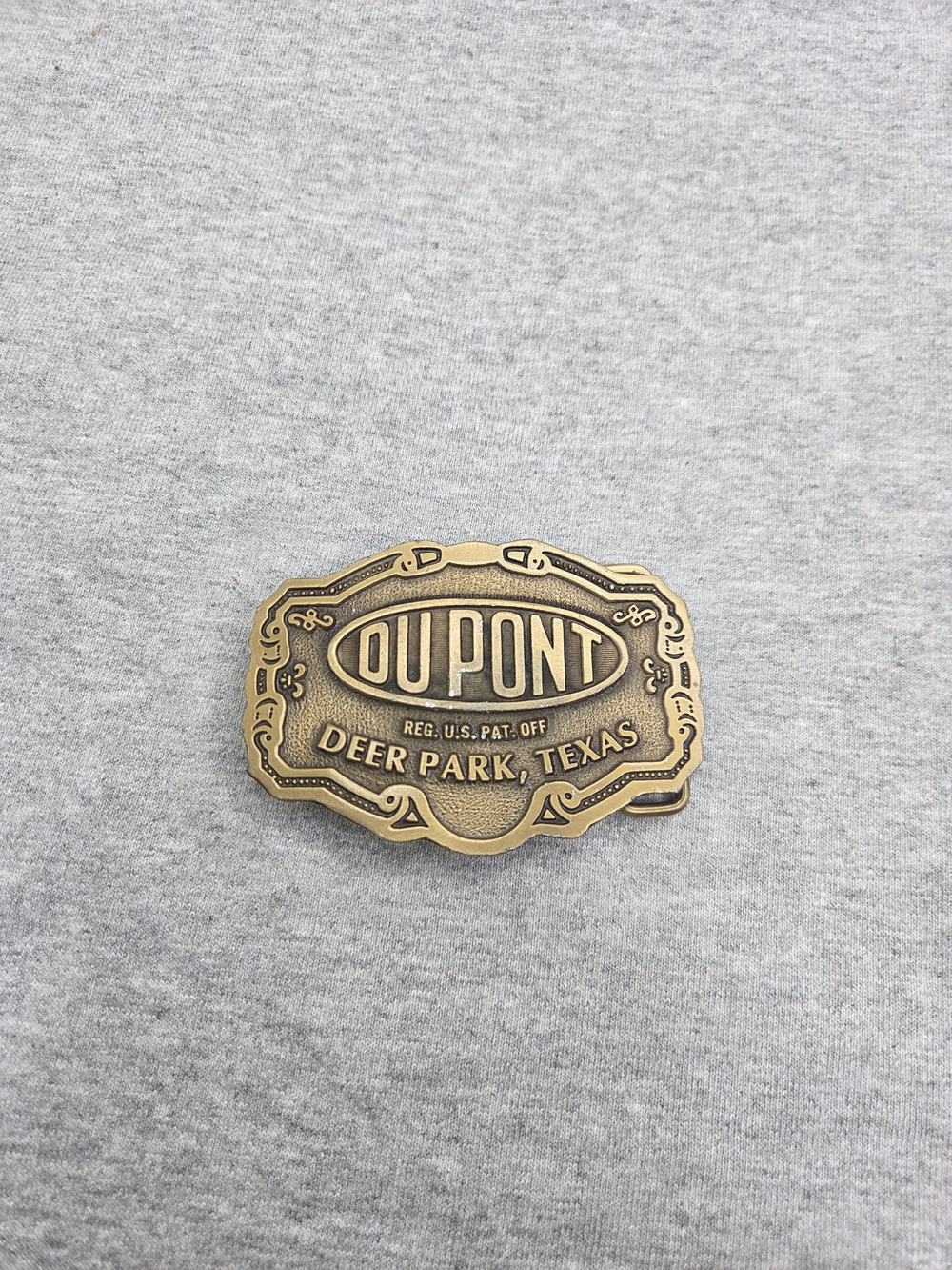 Vintage DuPont Hit Line USA Deer Park Texas Advertising Belt Buckle